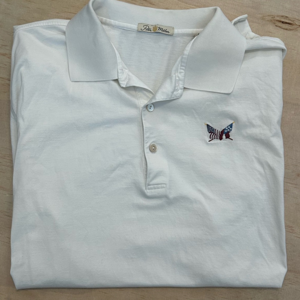 PETER MILLAR Summer Comfort White Short Sleeve Polo Secession‎ Golf Club Size L